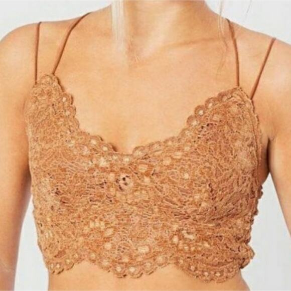 Free People One Celine Caramel Velvet Floral Lace Bralette Top Crop Tank Size XS - Picture 1 of 10
